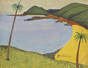 Joe Rootsey / Coastal landscape c.1954 Gouache and coloured pencil on paper on board / Gift of Dr Peter Lavarack in memory of Joan Innes Reid, AM, through the Queensland Art Gallery Foundation 2010 / Collection: Queensland Art Gallery