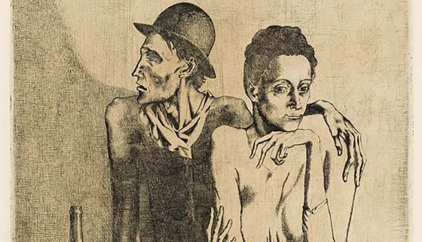 Pablo Picasso Spain (1881-1973) / Le Repas frugal (The frugal meal) (from 'La Suite des Saltimbanques' series) (detail) 1904, printed 1913 / Etching and scraper on Van Gelder Zonen wove paper / Purchased 2015 with funds from the Margaret Olley Art Trust through the Queensland Art Gallery | Gallery of Modern Art Foundation / Collection: QAGOMA